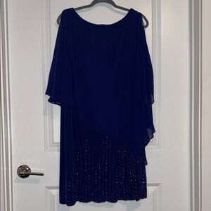 Elegant Navy Blue Overlay Evening Dress